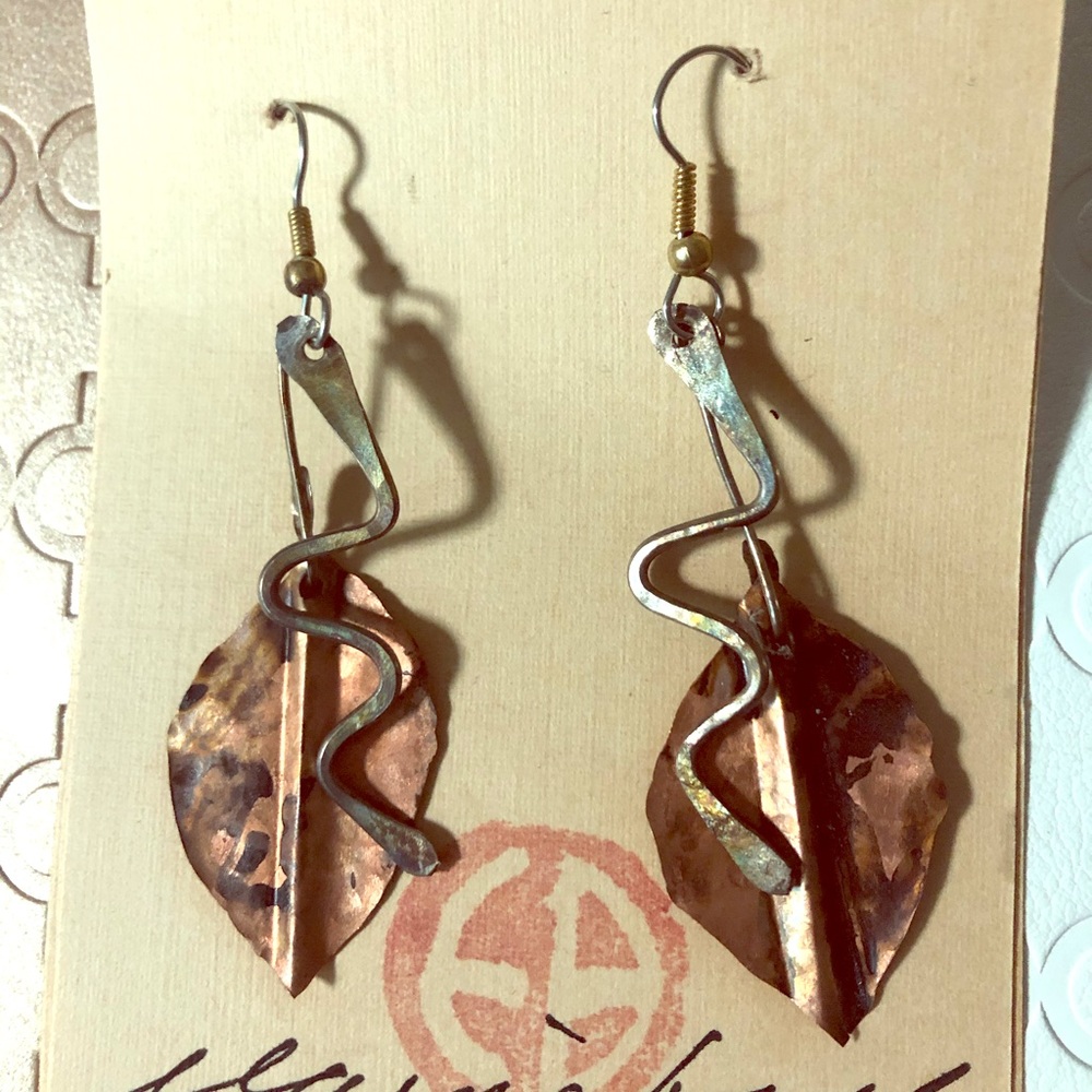 New handmade metal earrings. Copper & aged bronze.